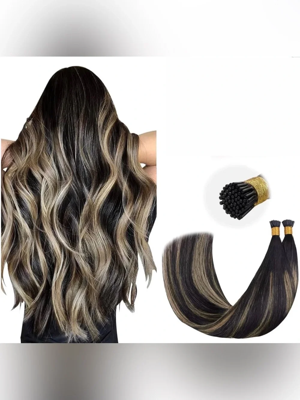 16” Balayage Black to Blonde ITip Human Hair Extensions 50g/100s #TF1